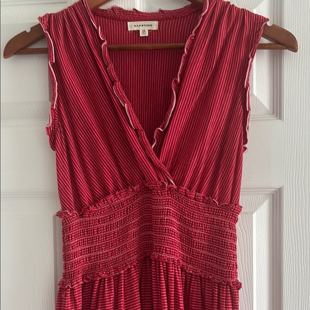 Max Studio Red Ruched Midi Sundress - Picture 3 of 4